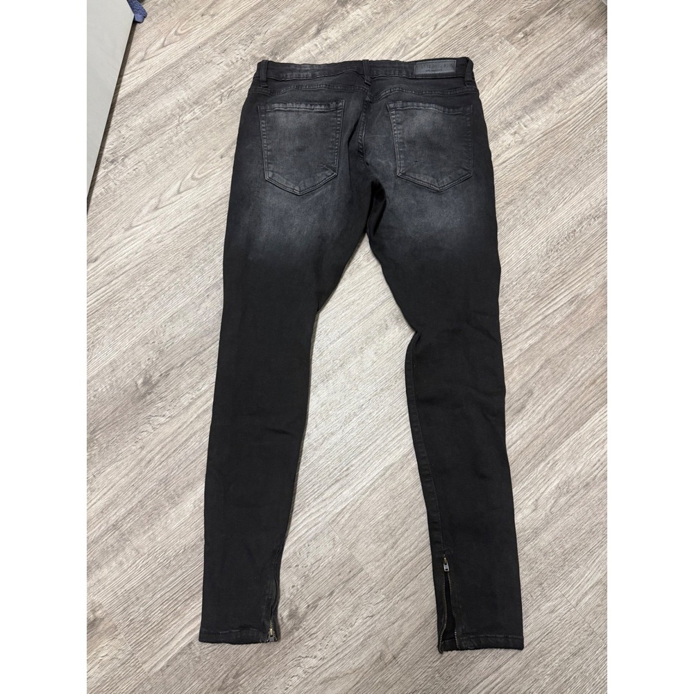 YoungLA Mens Distressed Skinny Jeans Black Faded Ankle Zip Denim 34 x 32 - Picture 2 of 11